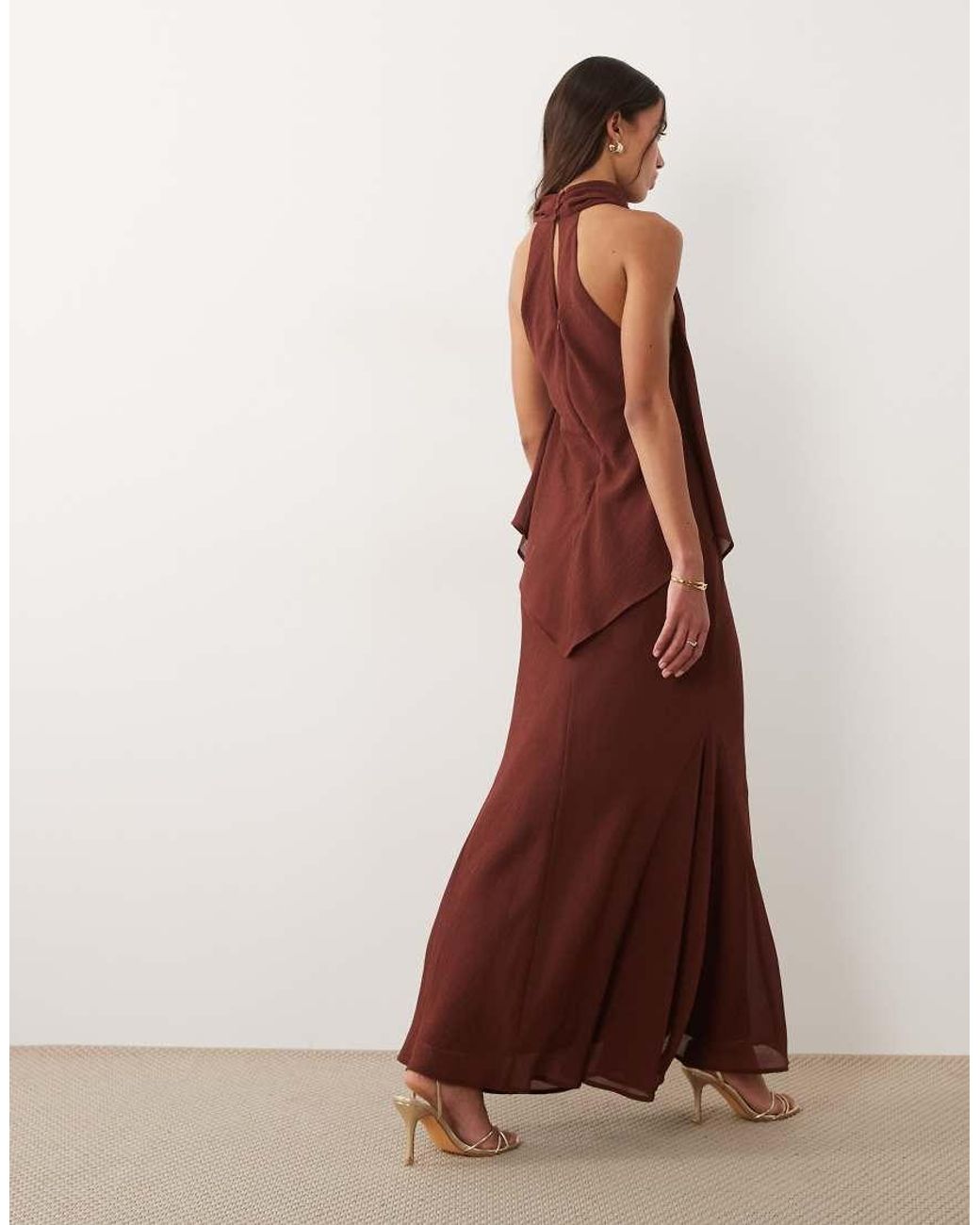 ASOS Red Chiffon High Neck Double Layer Maxi Dress