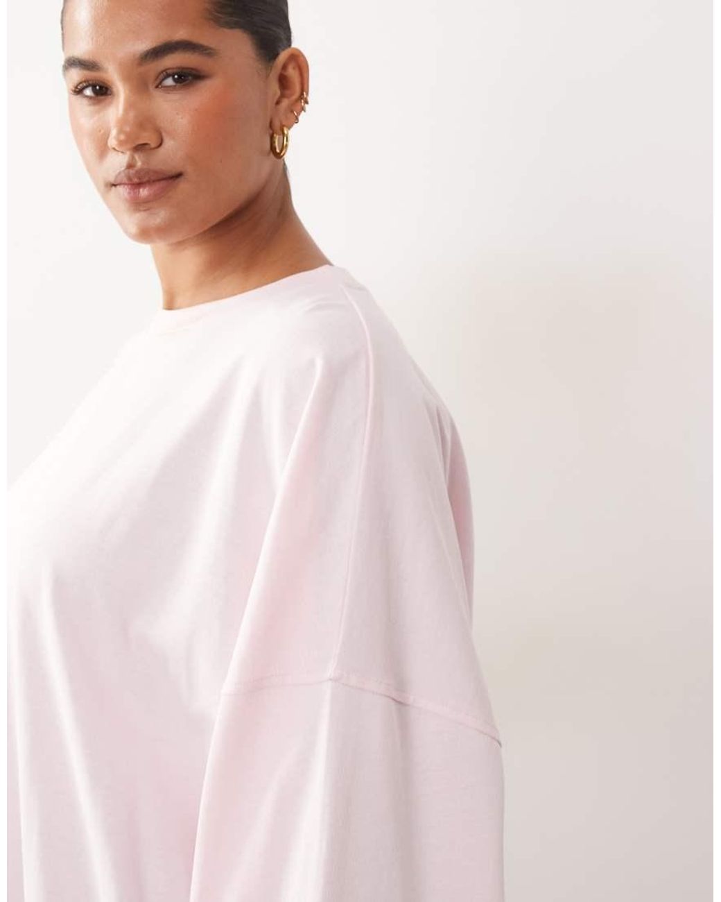 ARRANGE Pink Curve Cotton Oversized Long Sleeve T-shirt