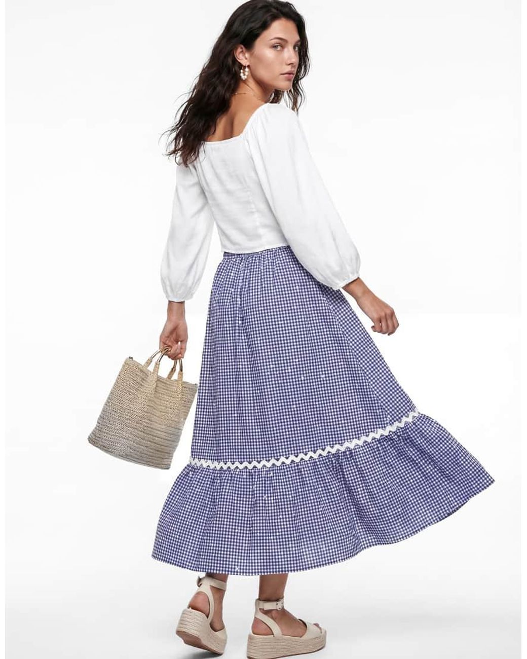 Lovedrobe Blue Gingham & Polka Dot Midi Skirt