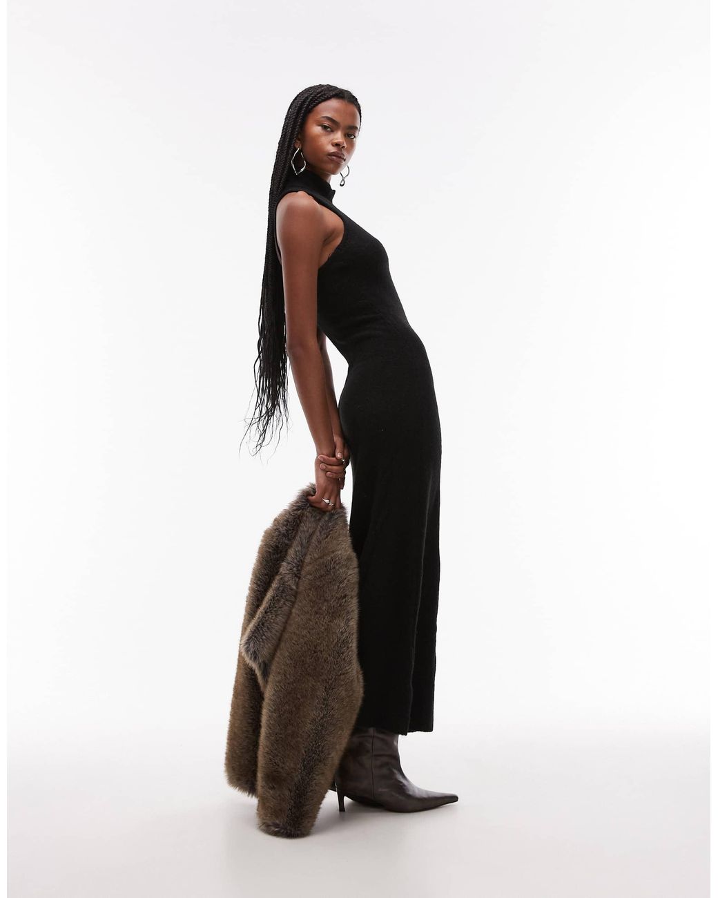knitted maxi dress with open back product info and reviews Mango High Neck in White SCV020832_G