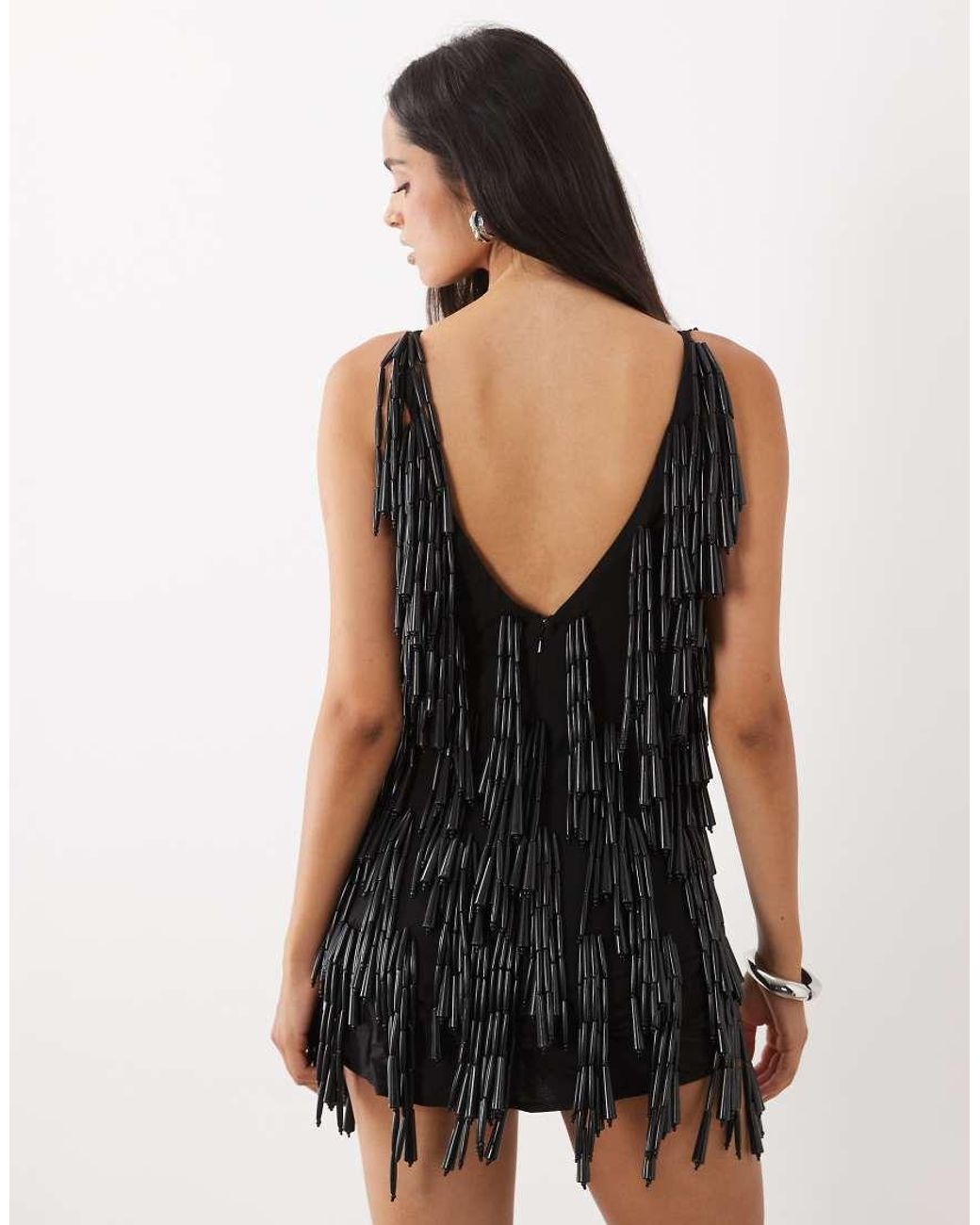 ASOS Black Plunge Cami Mini Dress With Chunky Beads