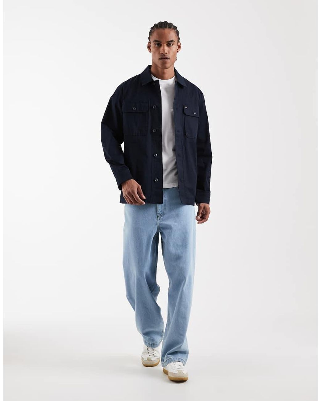 Tommy Hilfiger Blue Cotton Blend Revere Collar Jacket for men