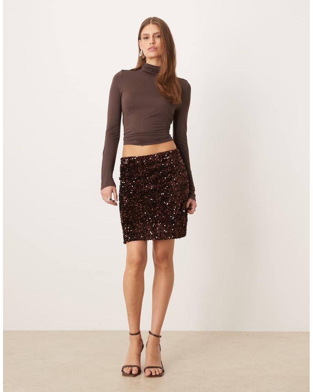 Vila Brown Sequin Mini Skirt