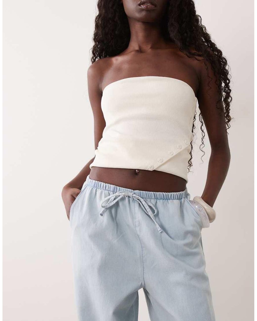 Miss Selfridge Blue Denim Pull On Trouser With Contrast Stitch