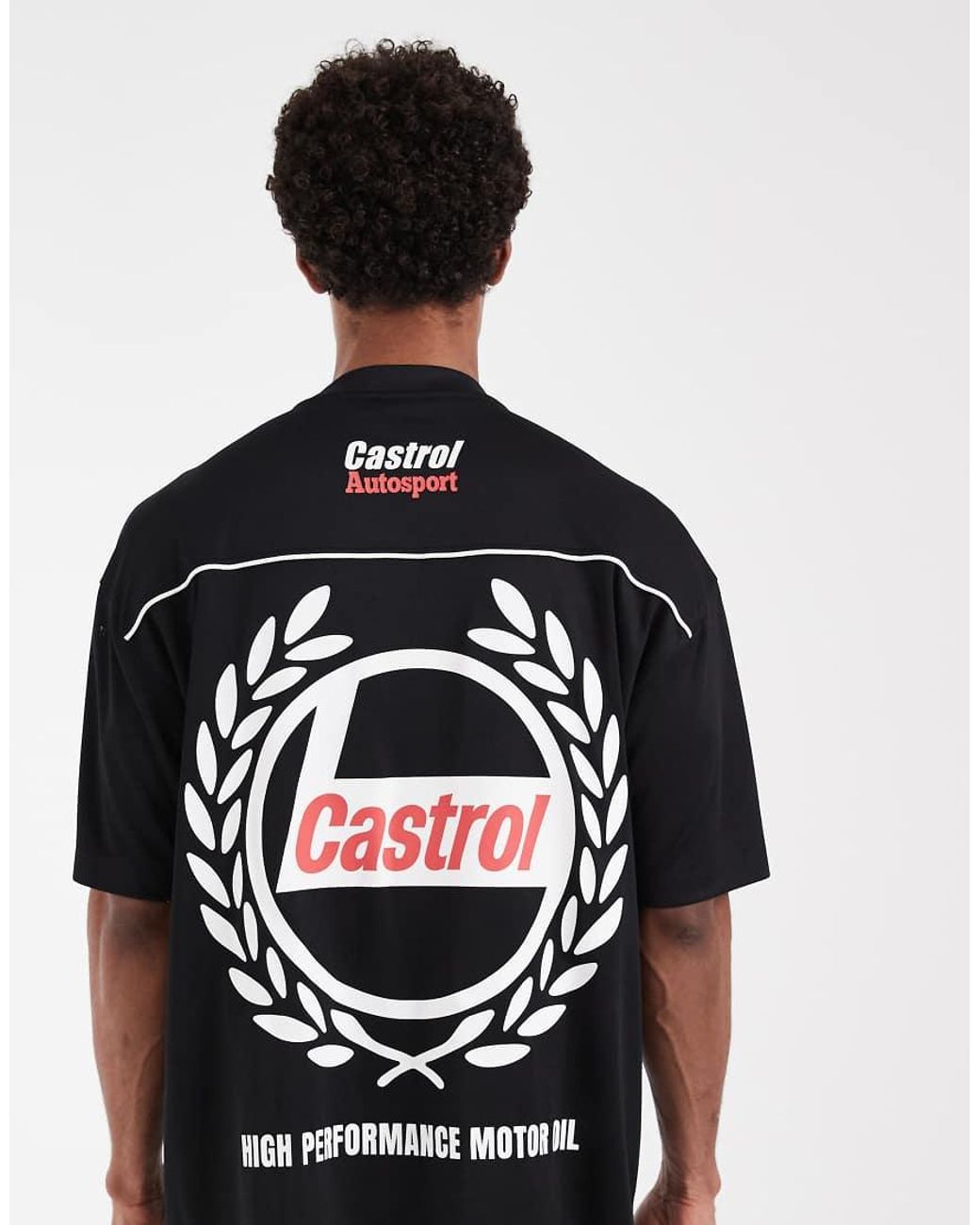 ASOS Black Oversized Mesh Tee With Castrol Print for men