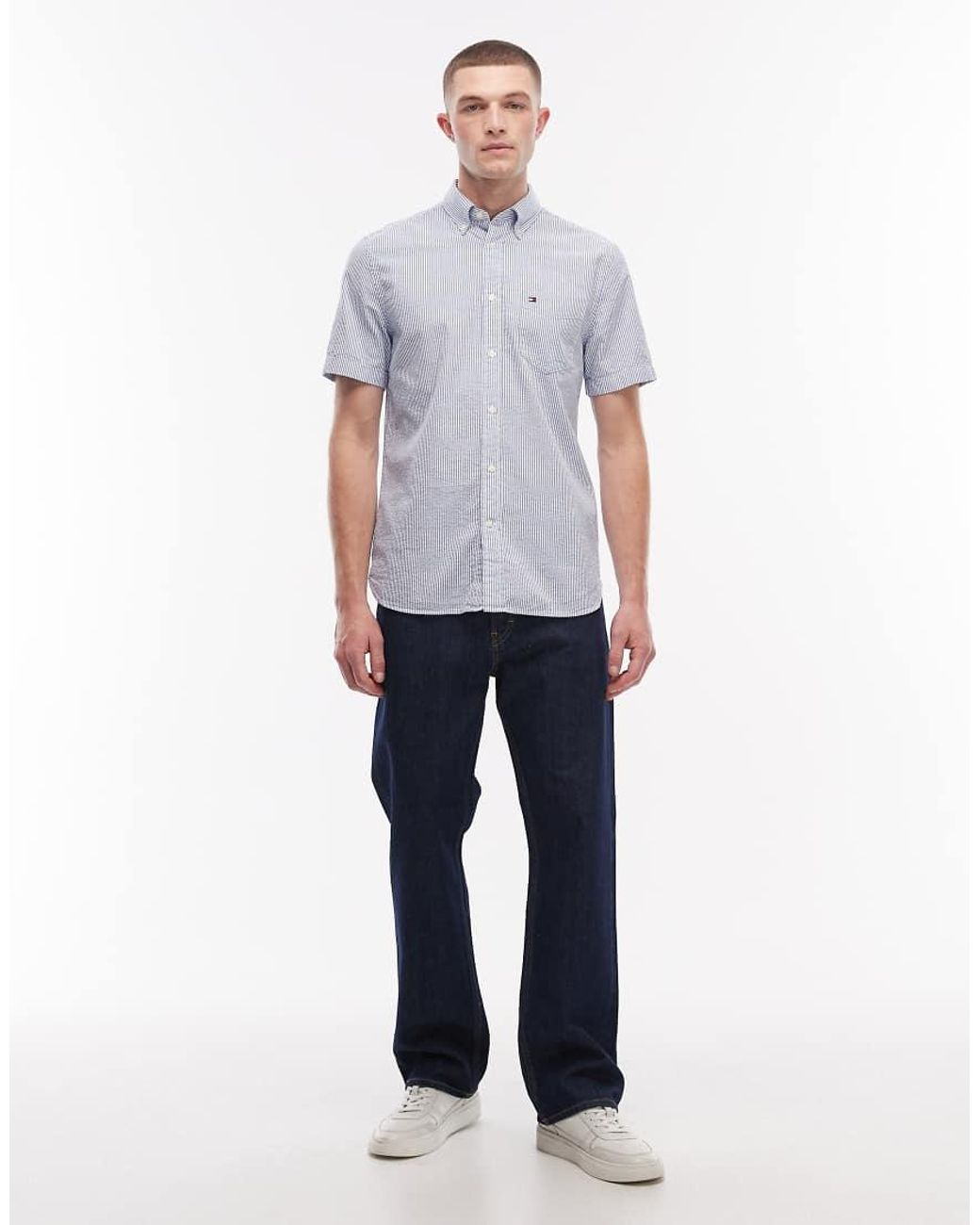 Tommy Hilfiger Blue Seersucker Short Sleeve Shirt for men