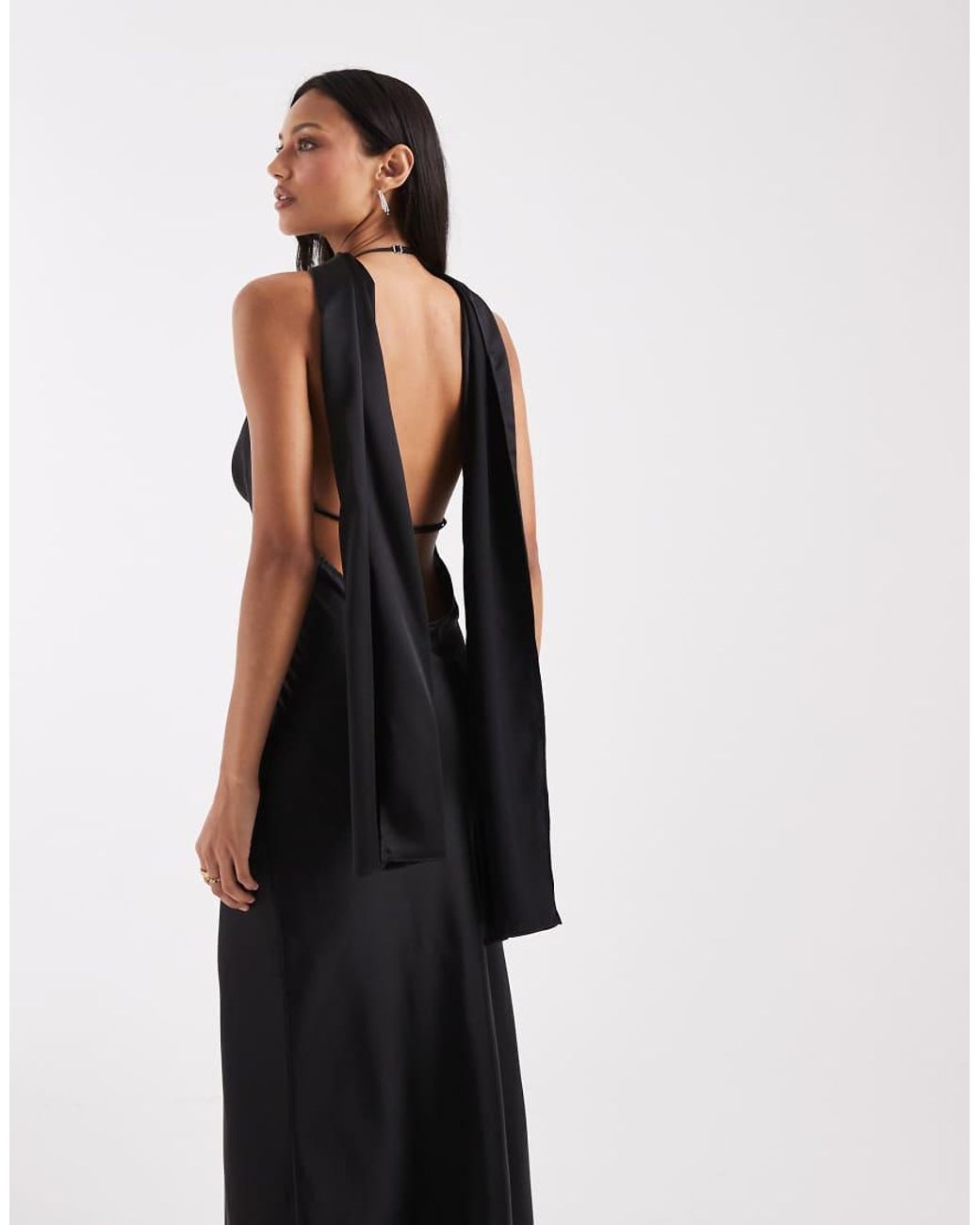 ASOS White Satin Scarf Cowl Neck Maxi Dress