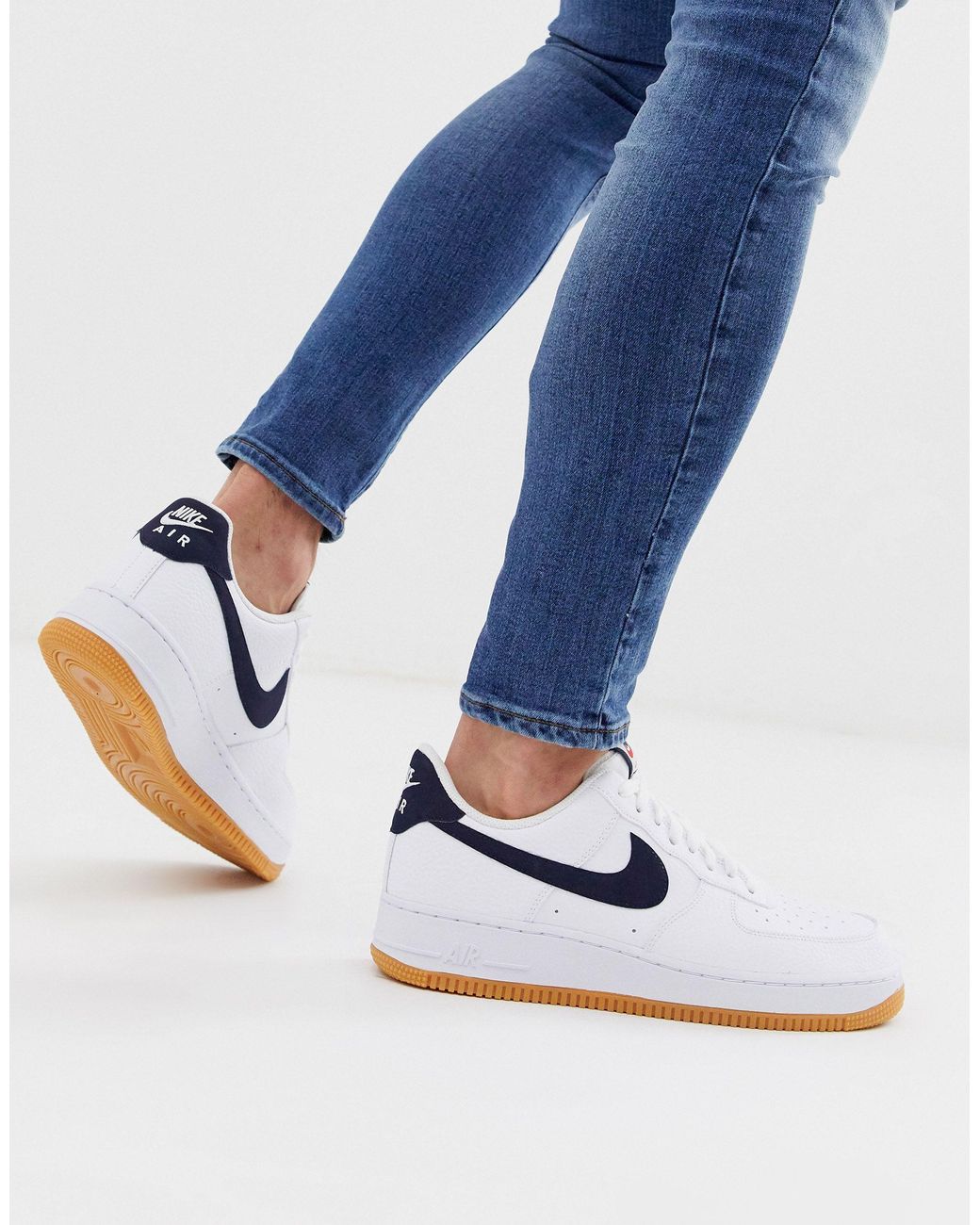 Nike Leather Air Force 1 Sneakers With Swoosh And Gum Sole in Navy (Blue)  for Men | Lyst