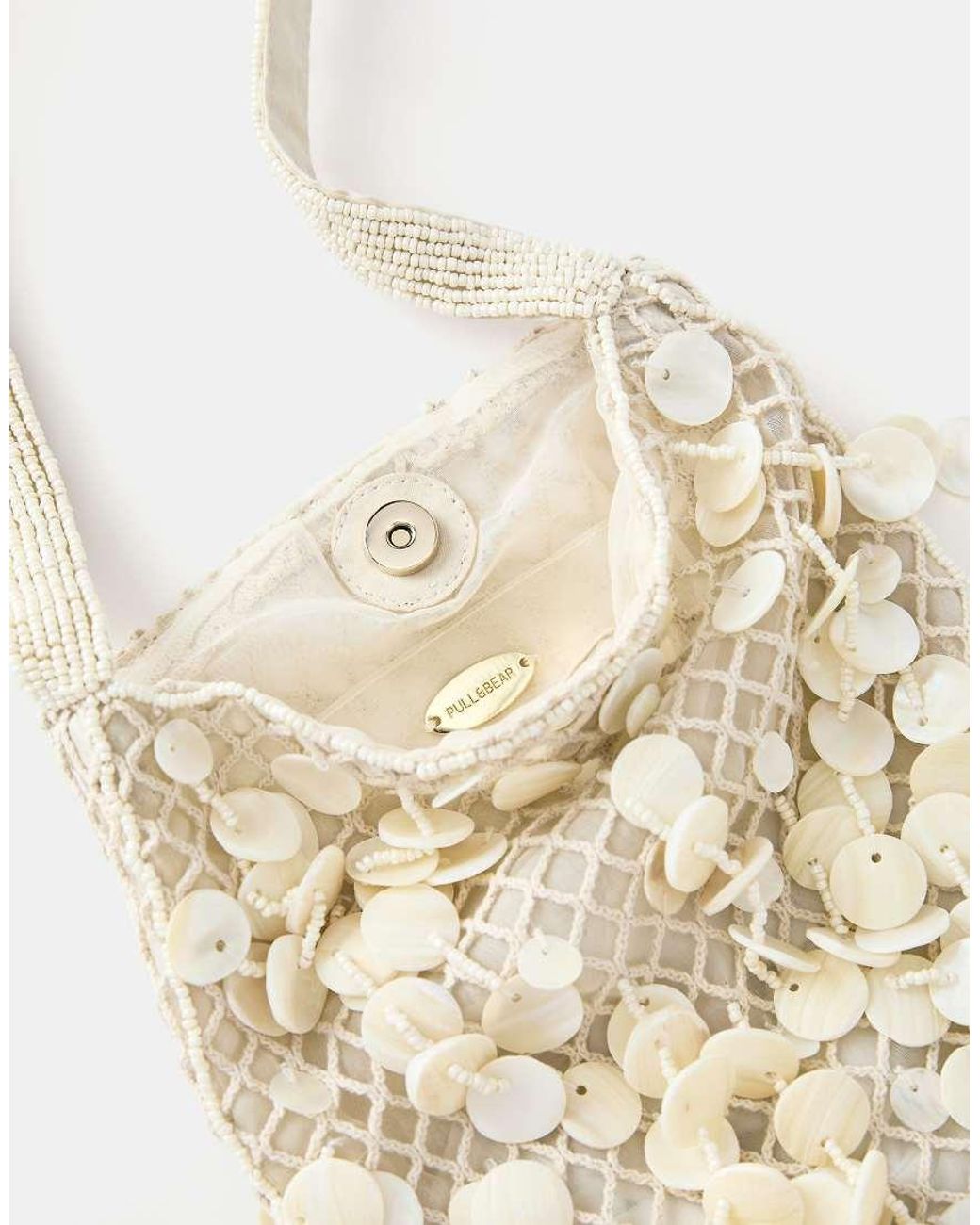 Borsa Da Spalla Écru Con Perline di Pull&Bear in Natural