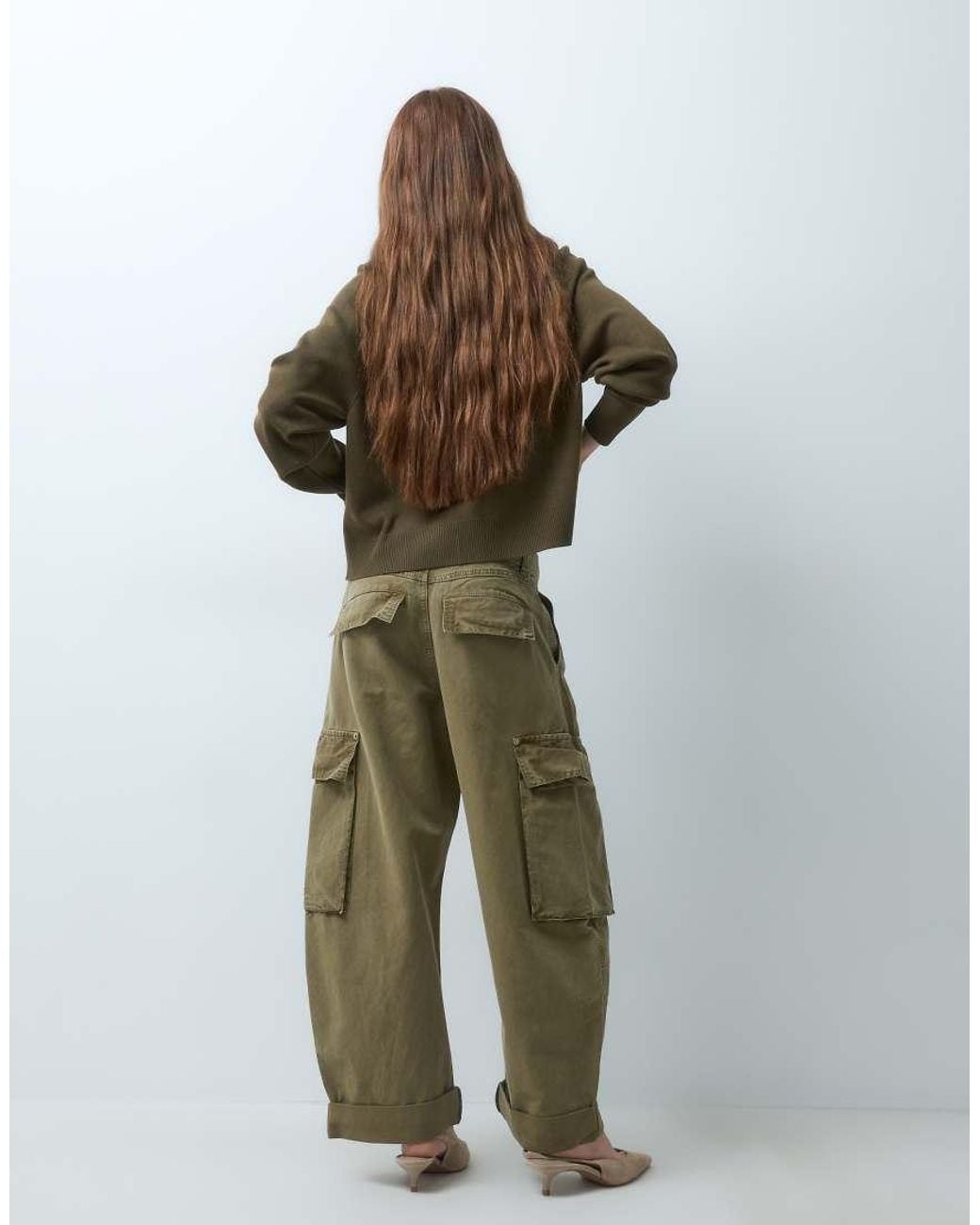 ASOS Green Asos Design Petite Roll Hem Cargo Trouser With Eyelet Belt