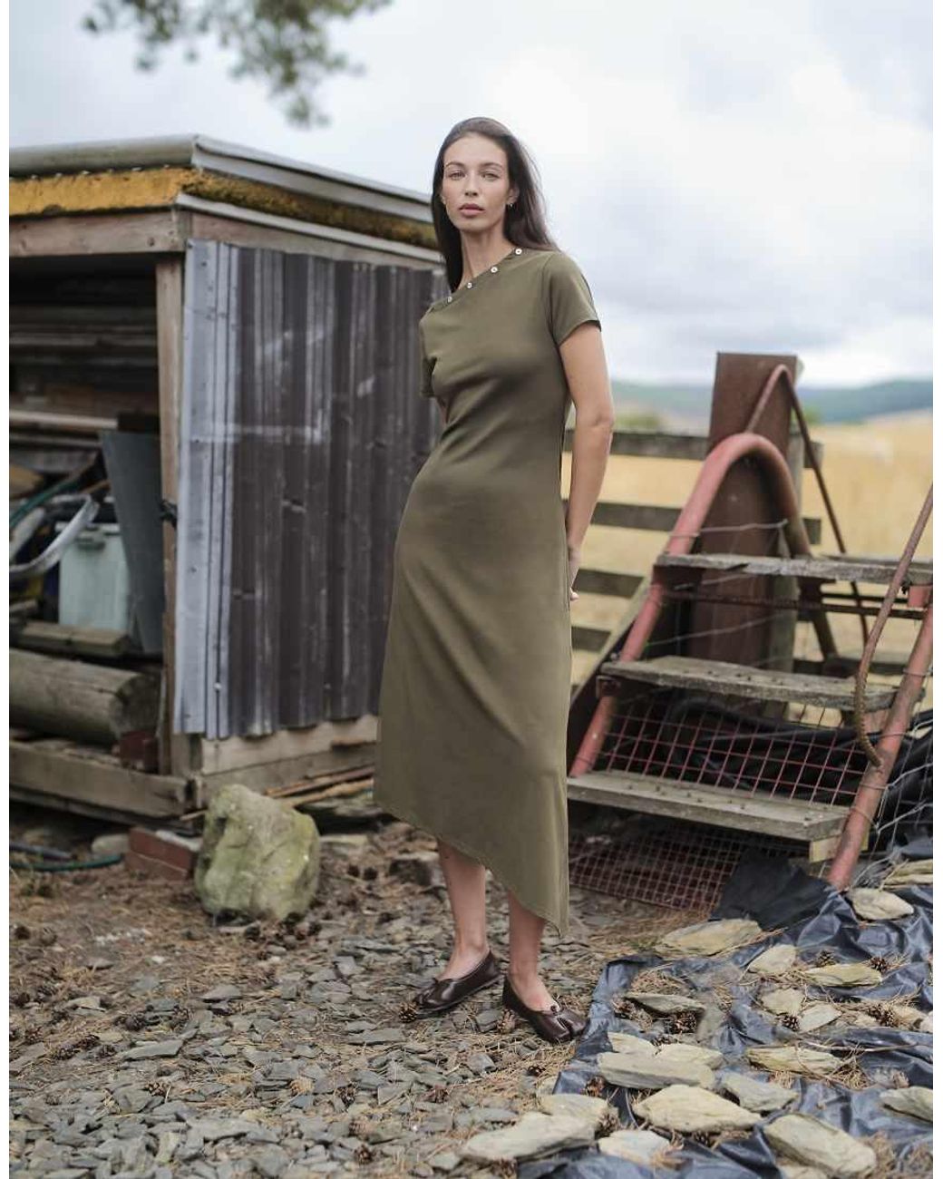 Daisy Street Green Asymmetric Midi Dress With Button Detail