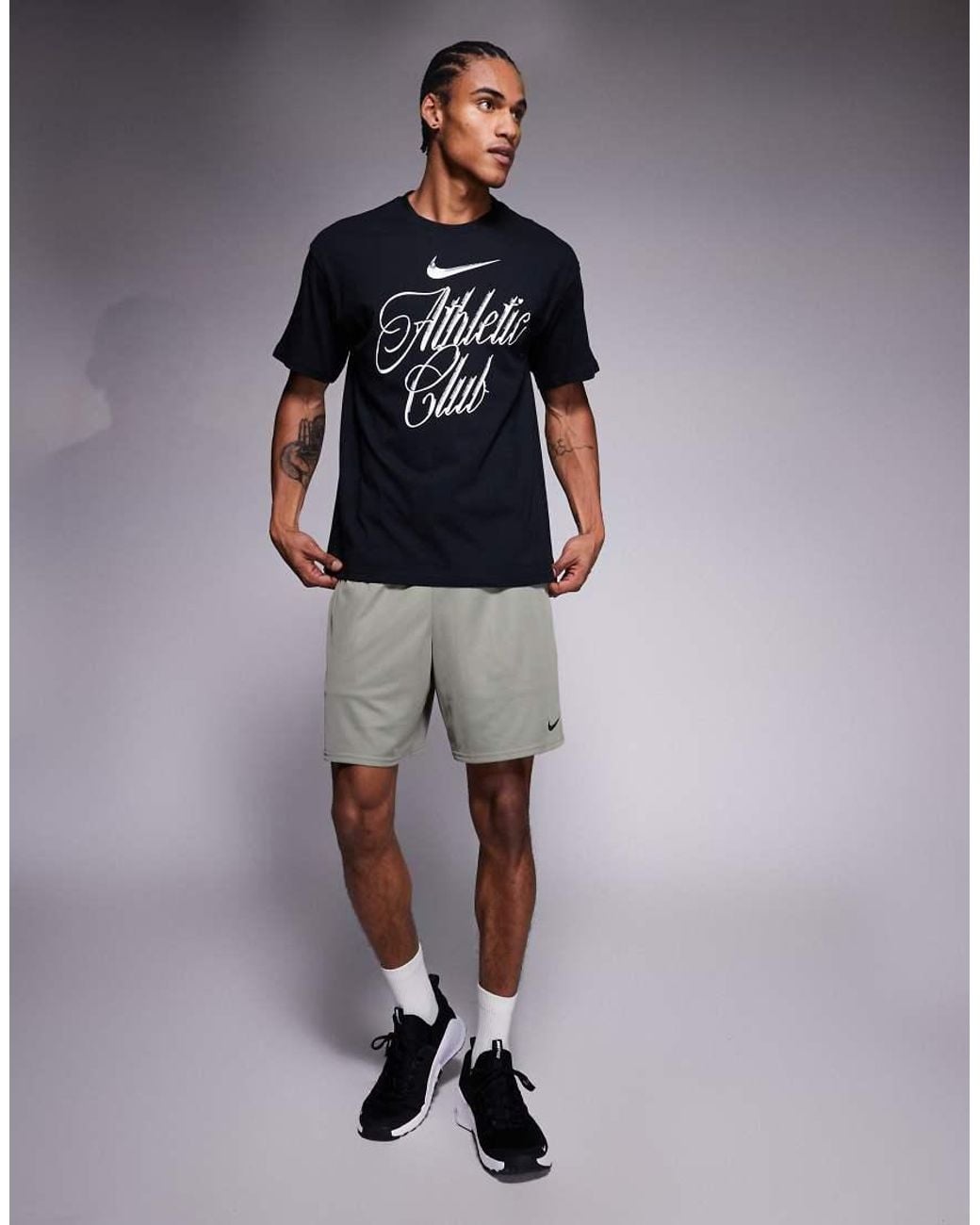 Nike Gray Athletic Club Script Graphic Logo T-shirt for men