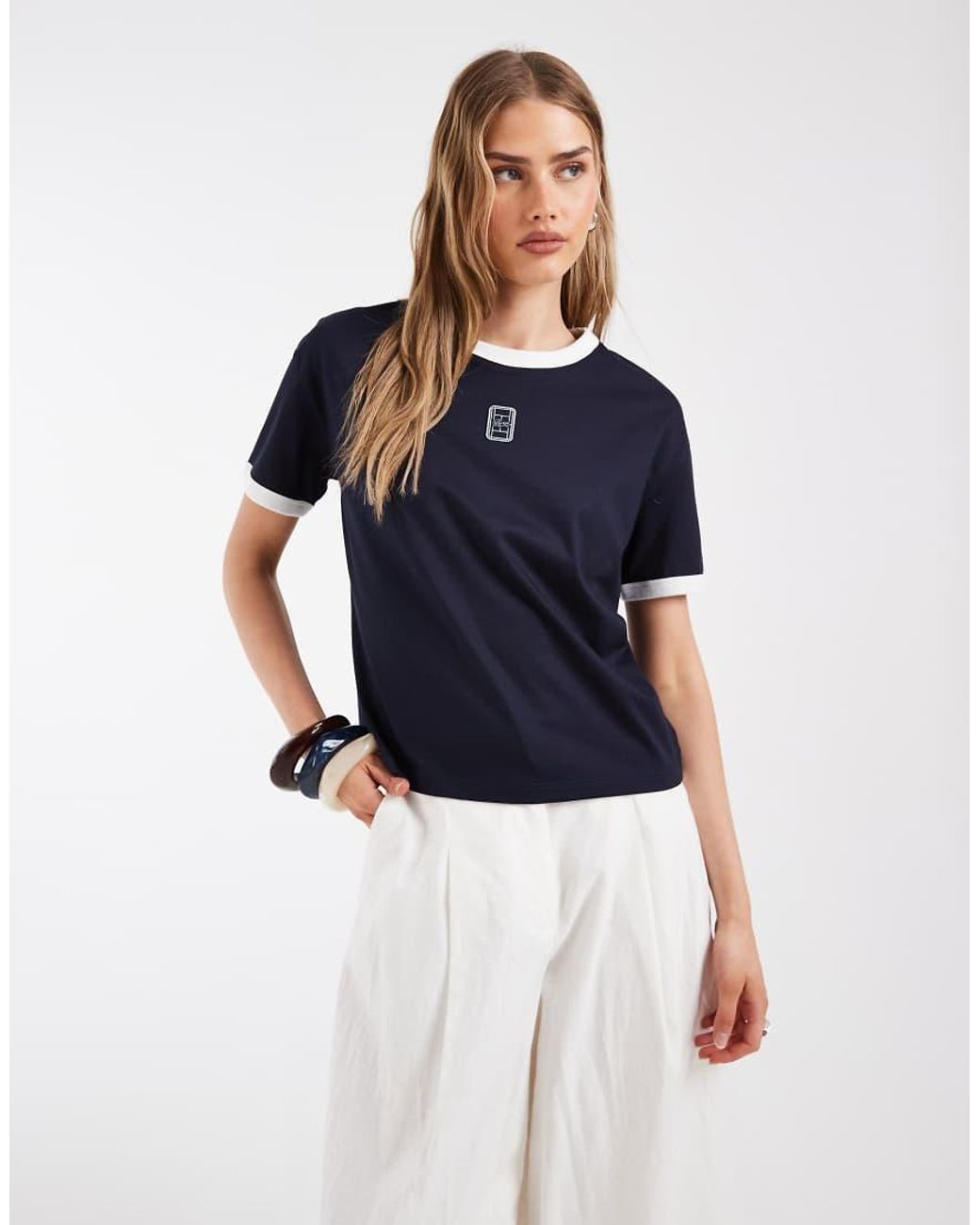 Lacoste Blue Central Logo Ringer T-Shirt