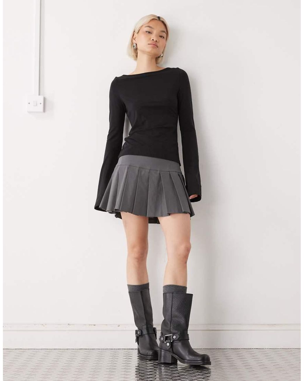 Weekday Black Annie Super Soft Long Sleeve Boat Neck Top