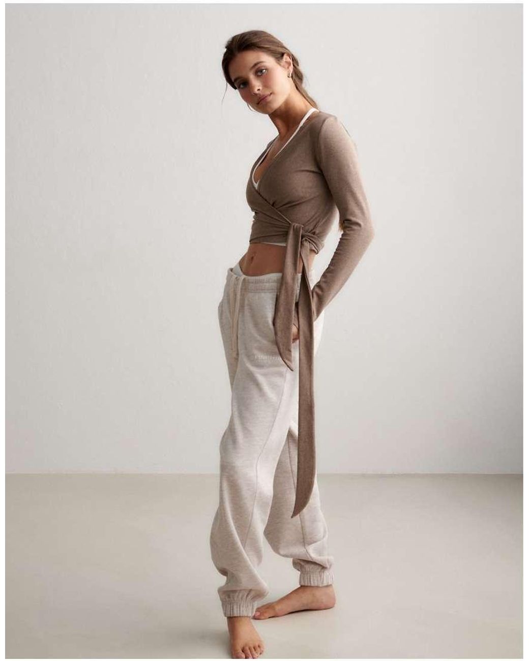 Aim'n Brown Espresso Melange Shape Seamless Wrap Long Sleeve