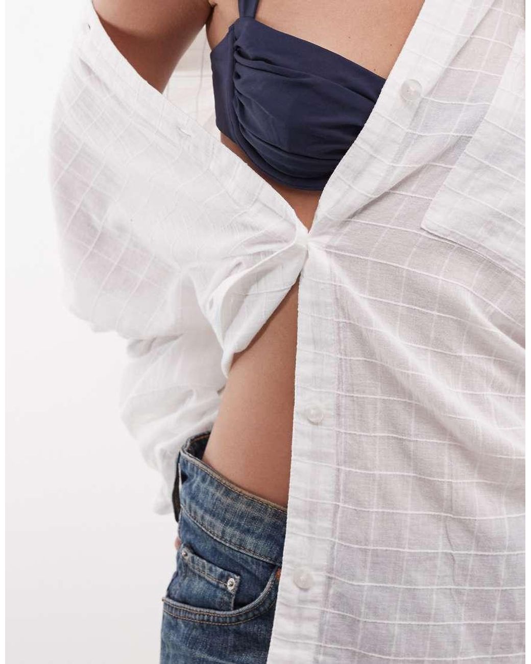 Collusion White Textured Oversized Beach Shirt