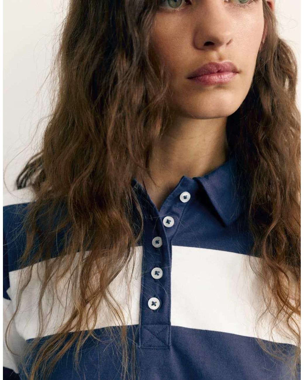 Pull&Bear Blue Long Sleeve Polo Shirt