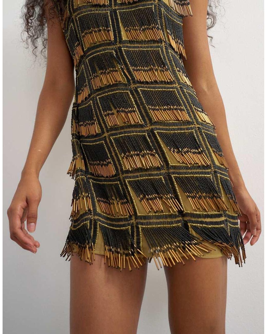 TOPSHOP Metallic Premium Heavily Embellished Open Back Mini Dress