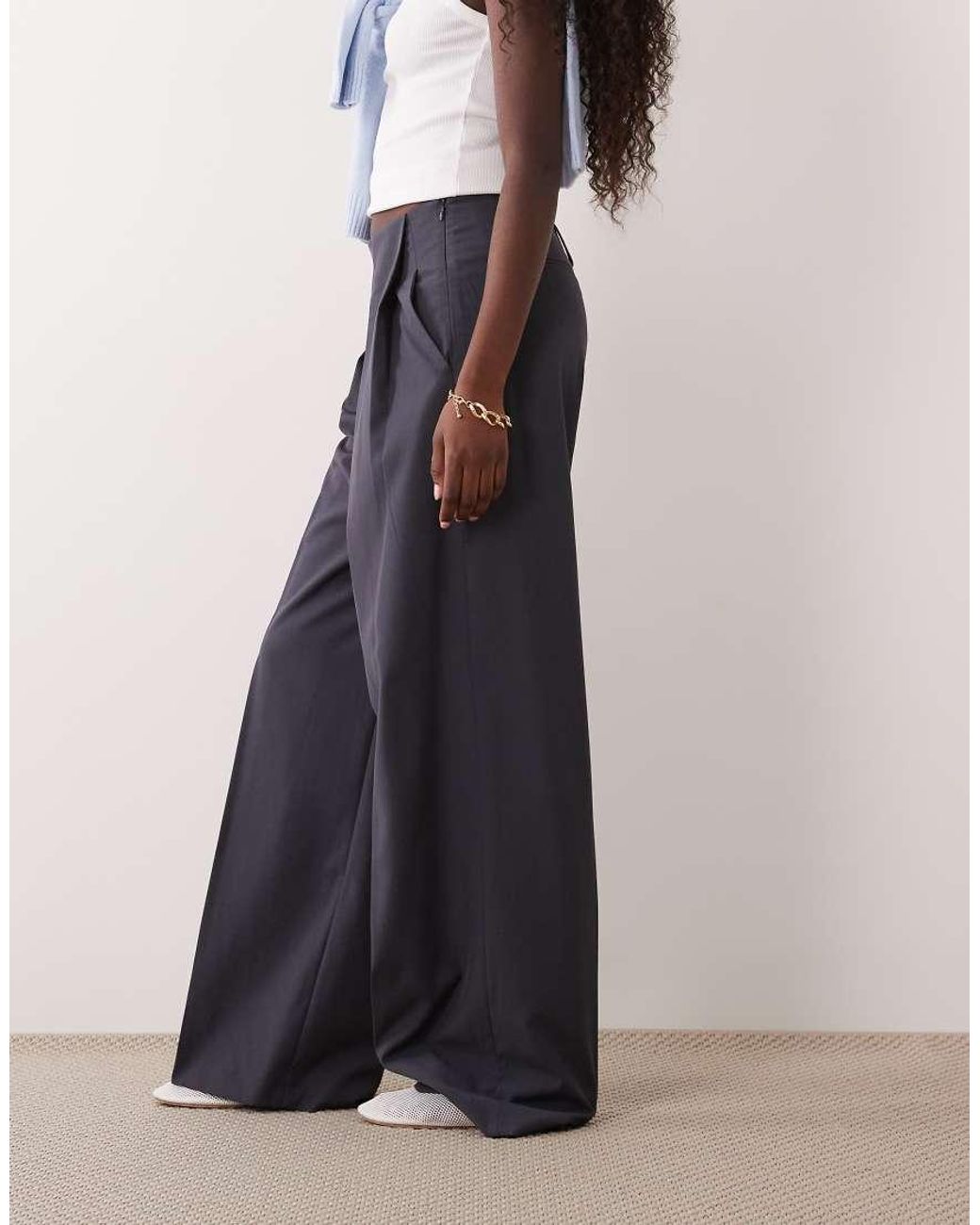 Mango Blue Pleat Front Tailored Trouser