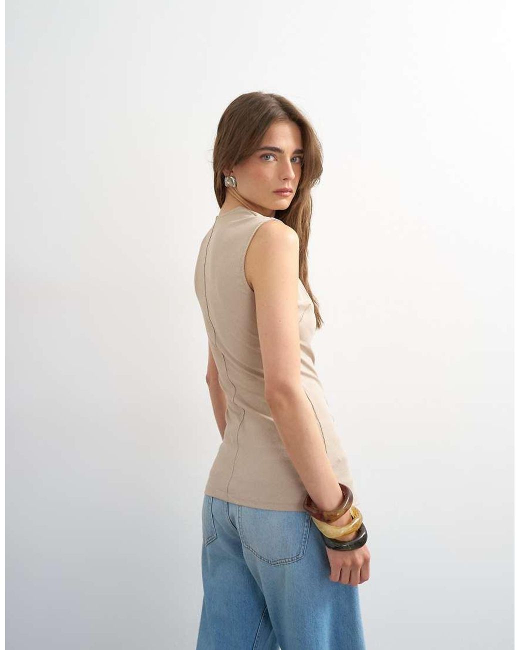 TOPSHOP Brown Clean Ruched Tank
