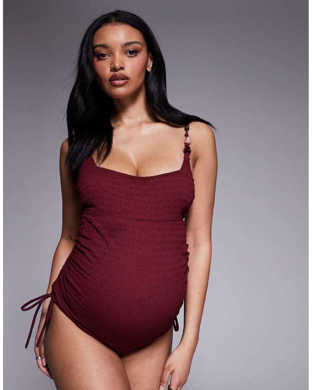 ASOS Purple Asos Design Maternity Ruth Resin Square Neck Ruched Tie Side Swimsuit