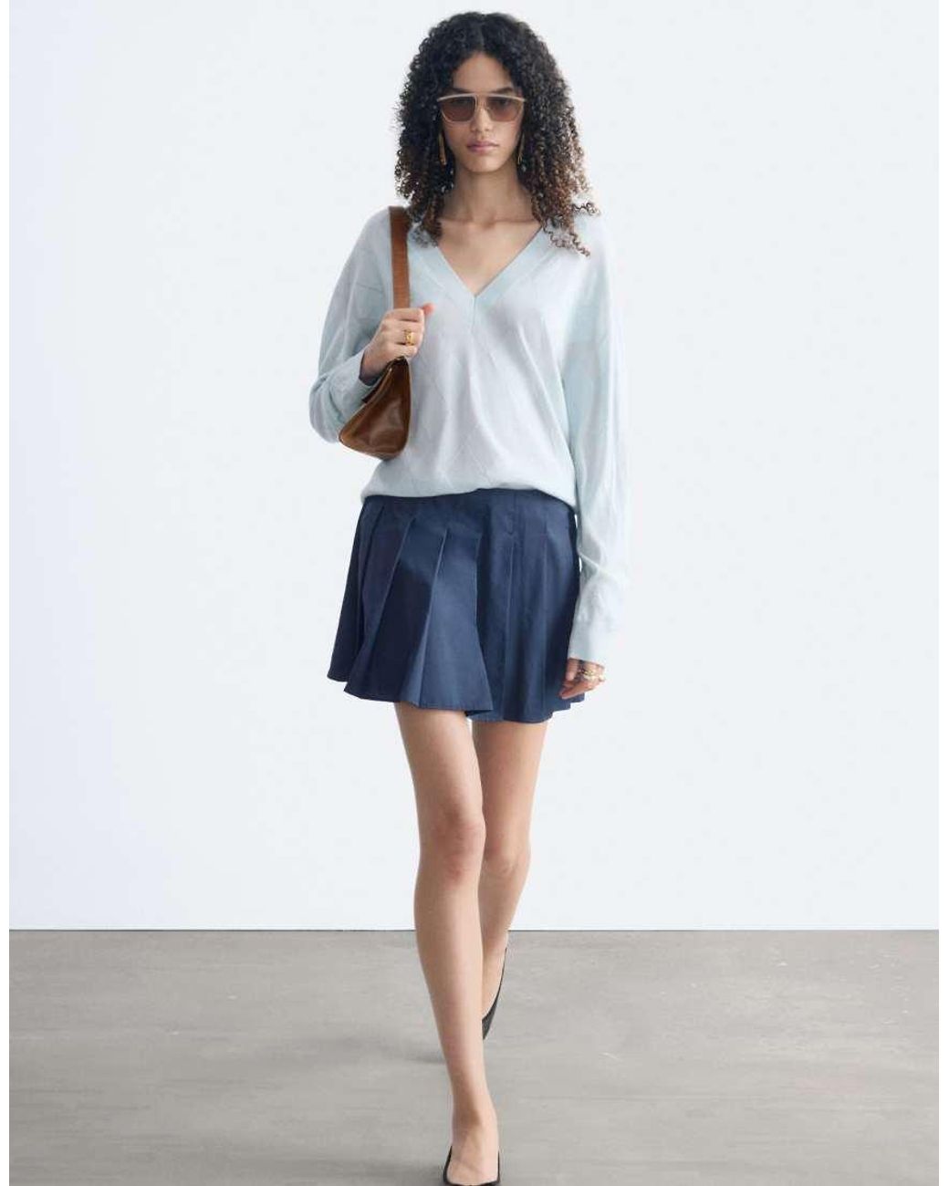 & Other Stories White Pure Merino Wool Deep V-neck Argyle Jumper