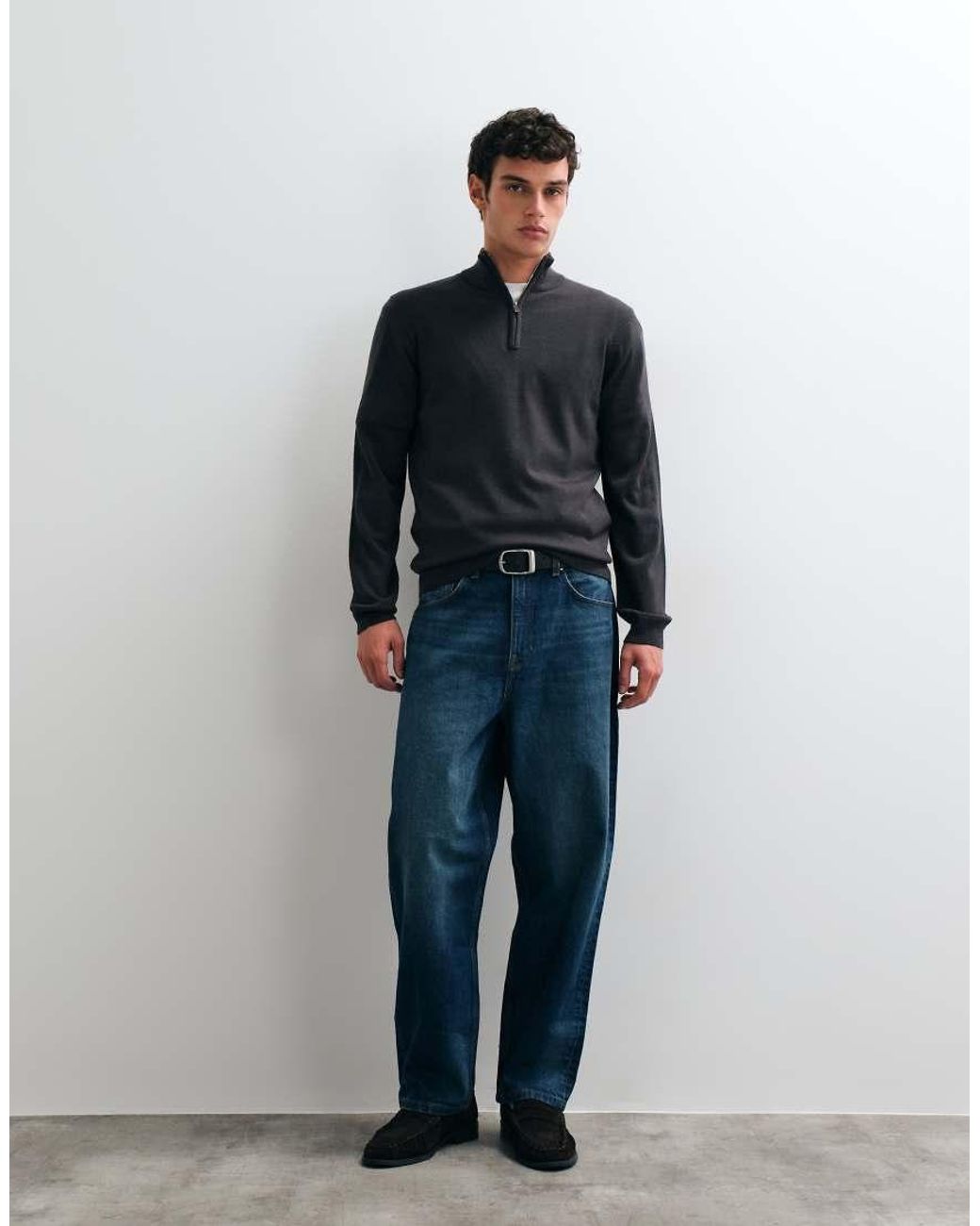 New Look Blue 1/4 Zip Funnel Neck Jumper for men