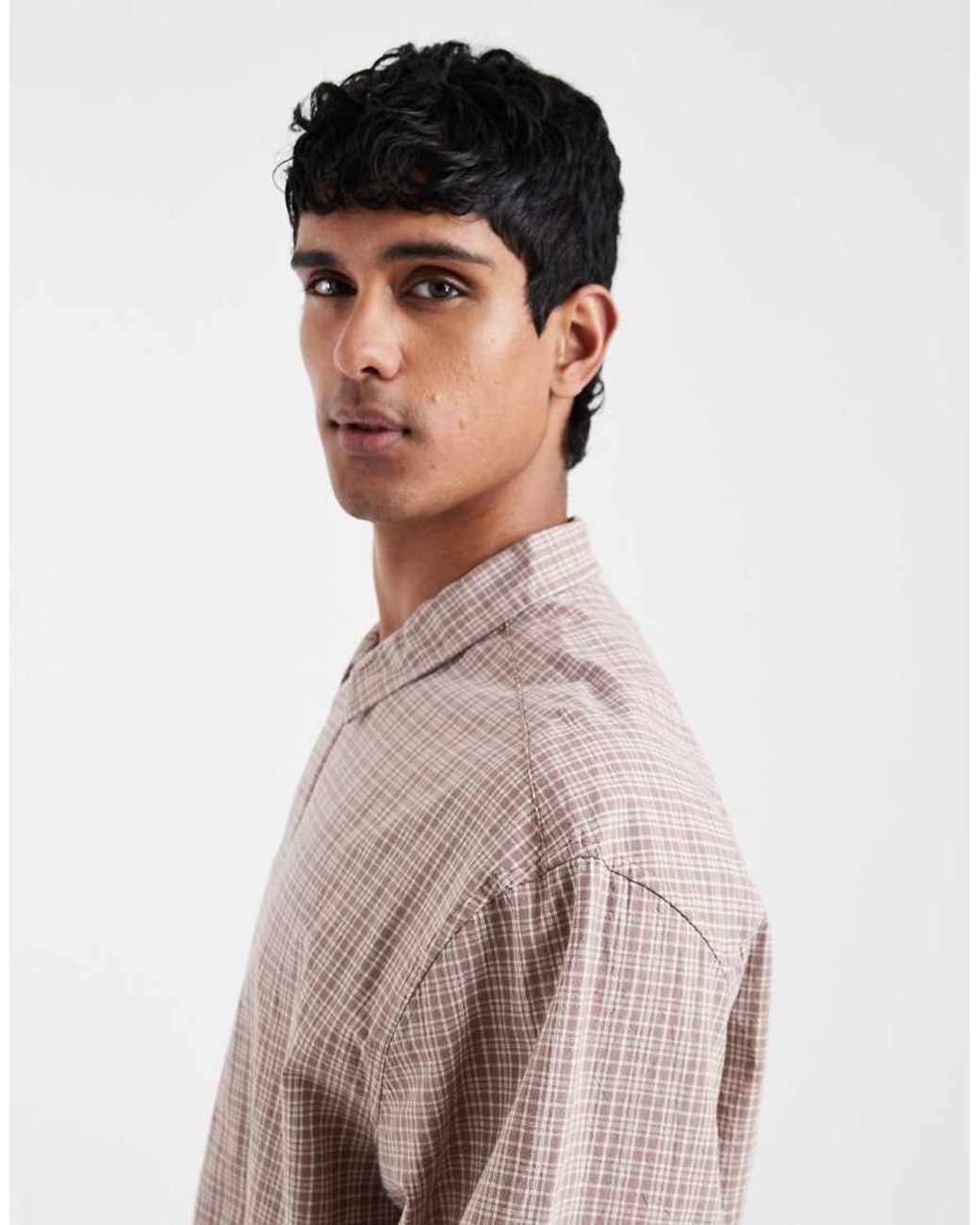 ASOS Natural Boxy Oversized Overhead Check Shirt for men