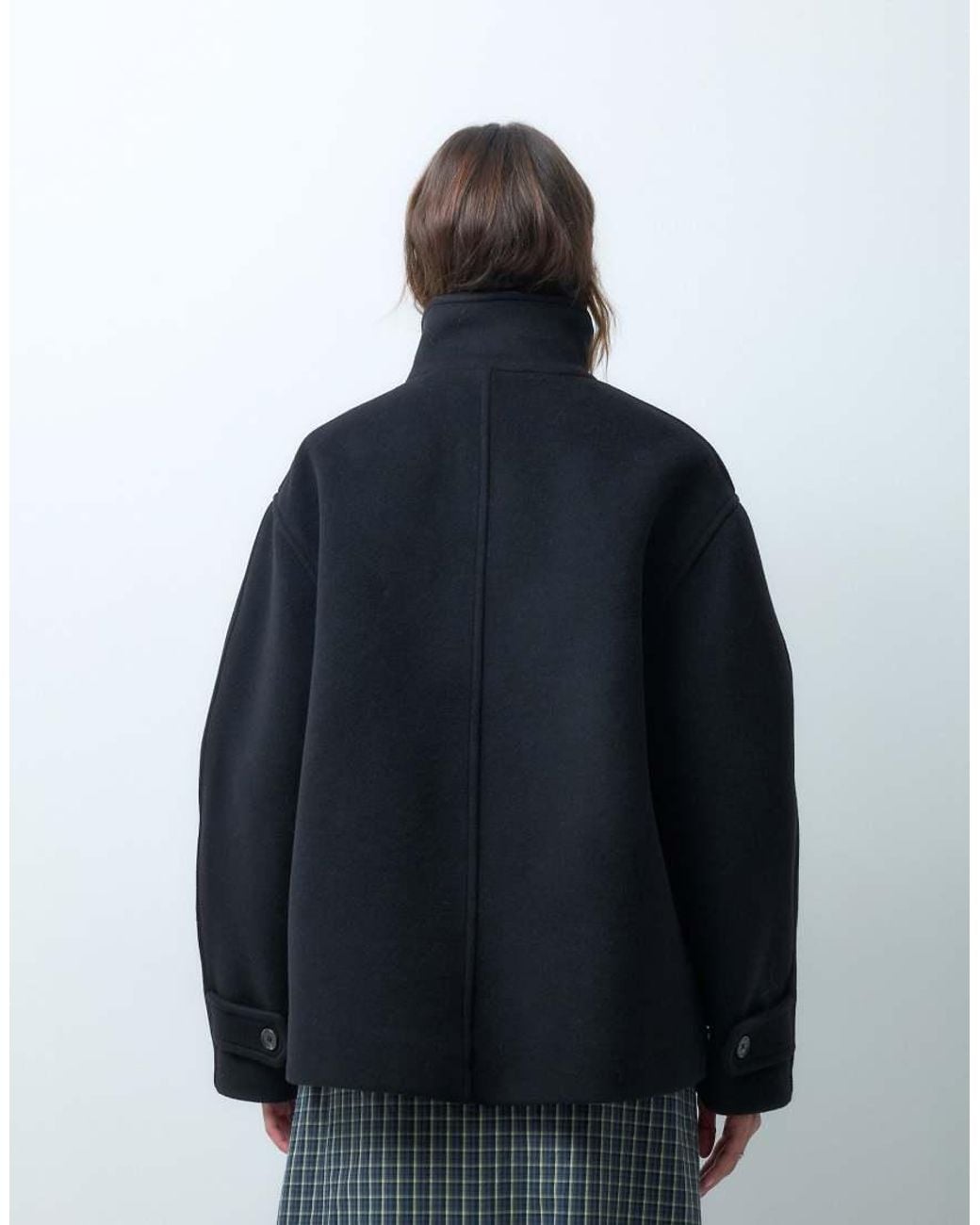ARKET Blue Funnel Neck Short Wool Coat