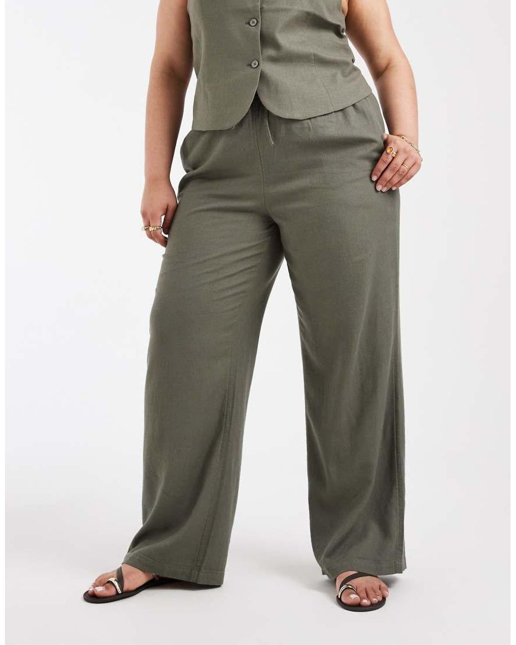 ONLY Green Linen Blend Trousers Co-ord