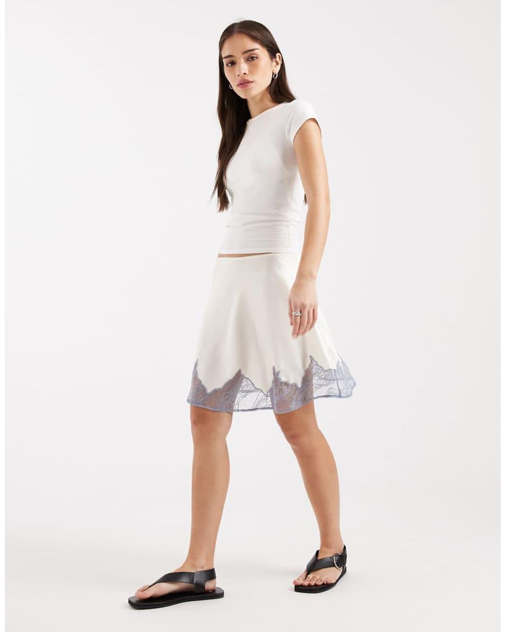 ASOS White Scalloped Lace Hem Satin Co-ord Mini Skirt