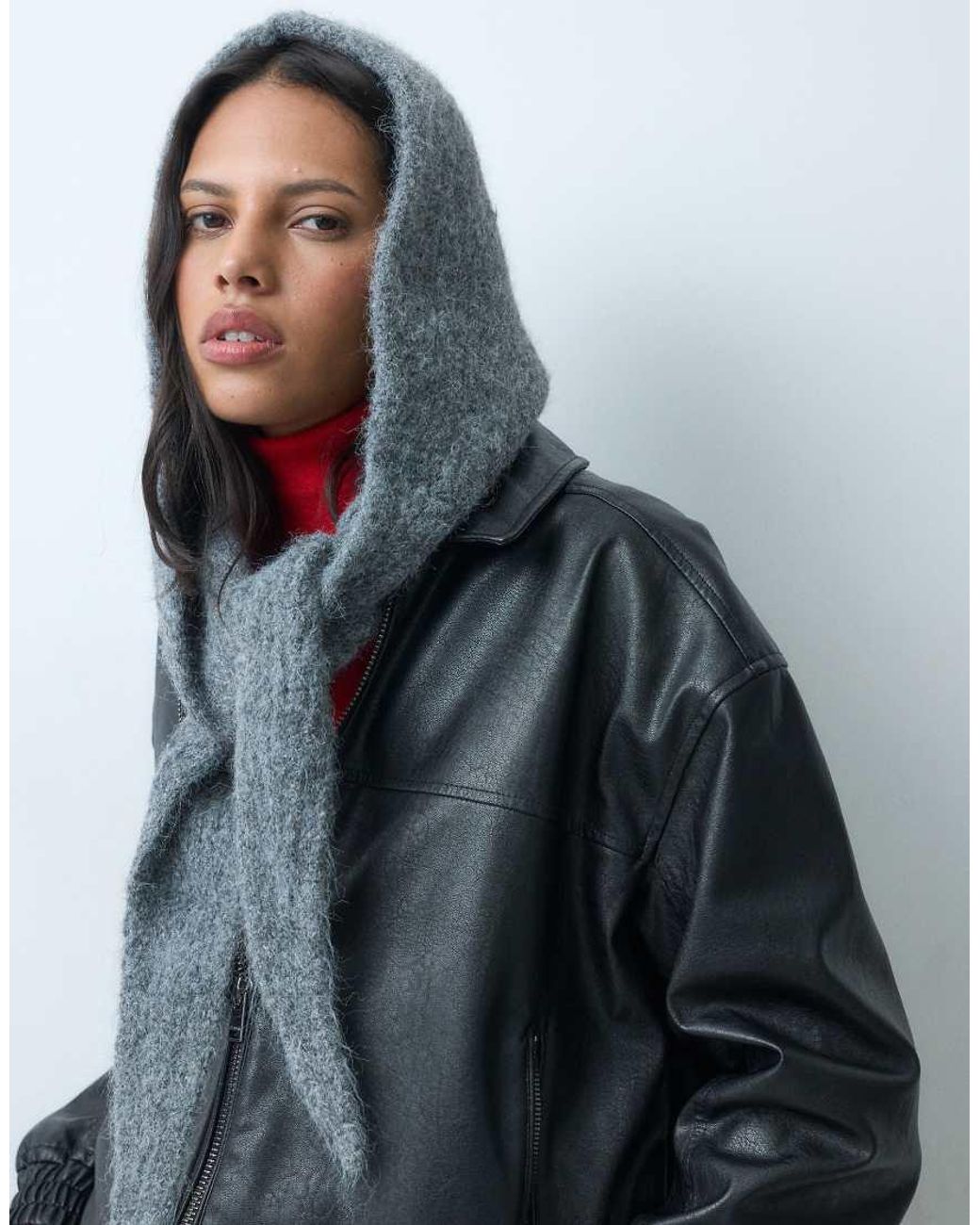 ASOS Gray Knitted Hooded Scarf