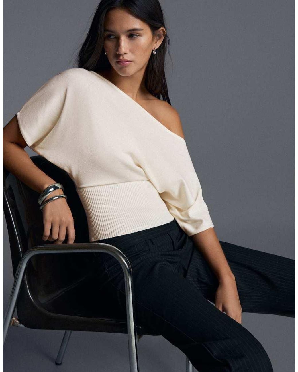 Bershka Gray Asymmetric Neck Jumper