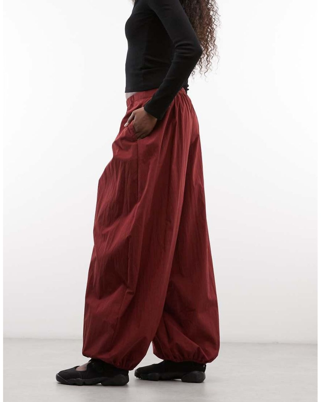 ASOS Red Cotton Nylon Blend Pull On Balloon Pants