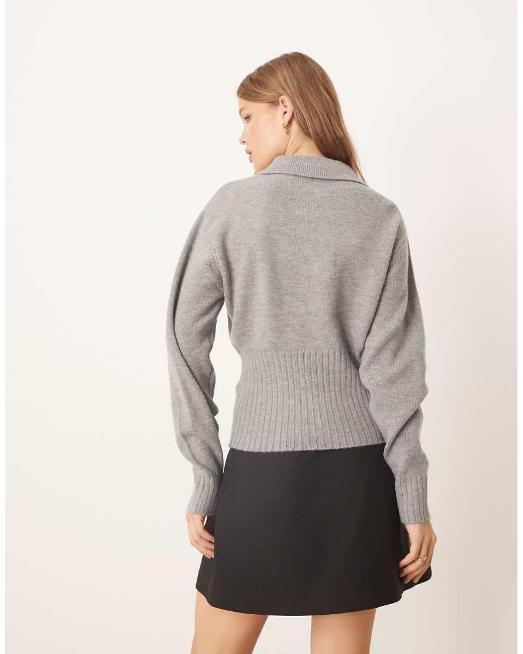 Gina Tricot Gray Long Sleeve Collar Knitted Jumper