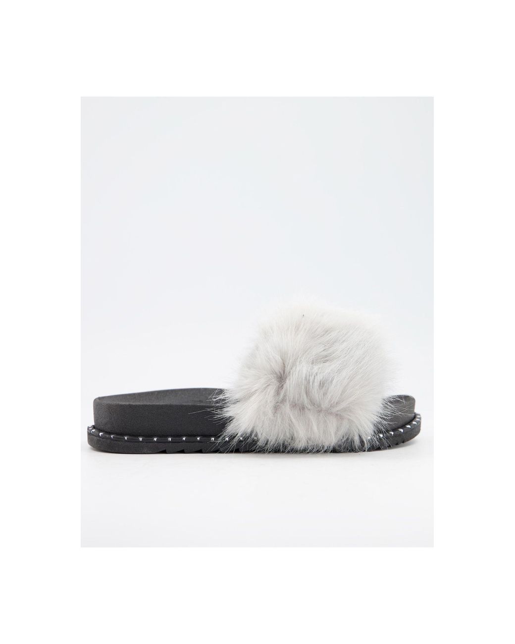 white faux fur sliders