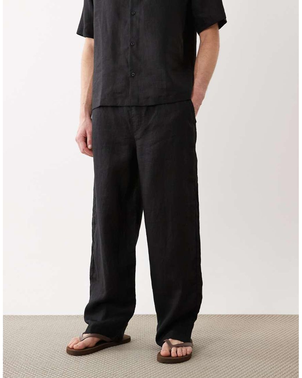 ASOS Black Co-ord Loose 100% Linen Pants for men
