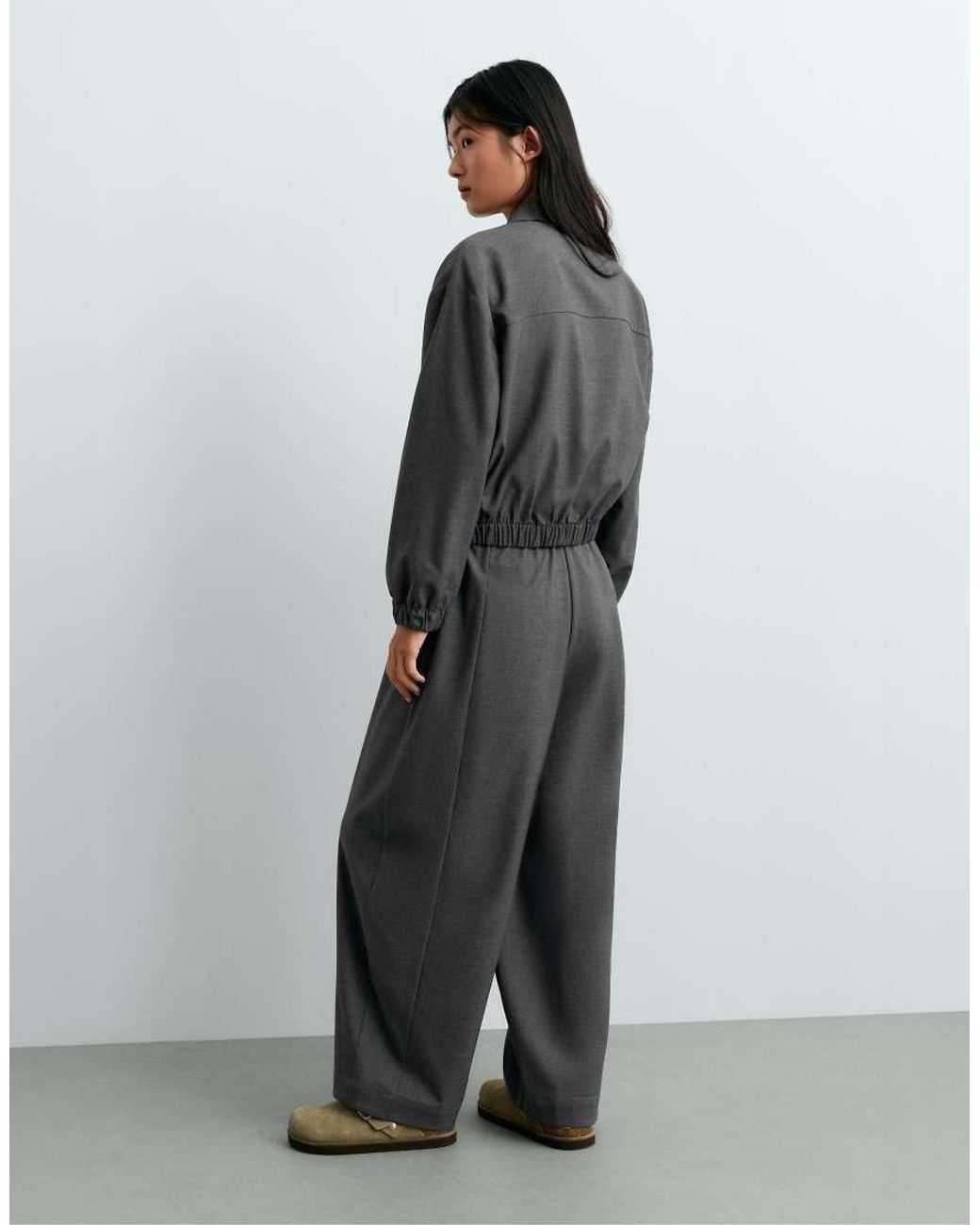 Oysho Gray Wool Blend Cropped Jacket