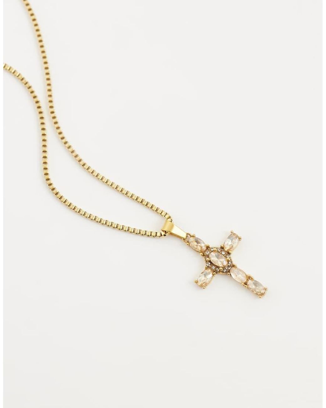 ASOS Metallic Waterproof Stainless Steel Citrine Crystal Stone Cross Pendant Necklace for men
