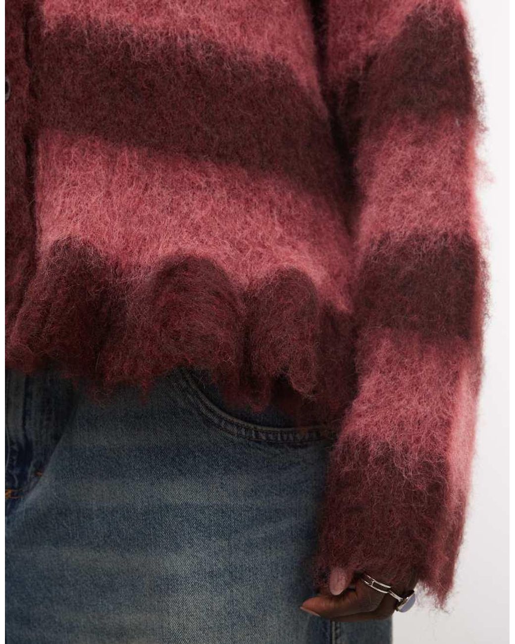 The Ragged Priest Red Oversized Fluffy Knit Cardigan