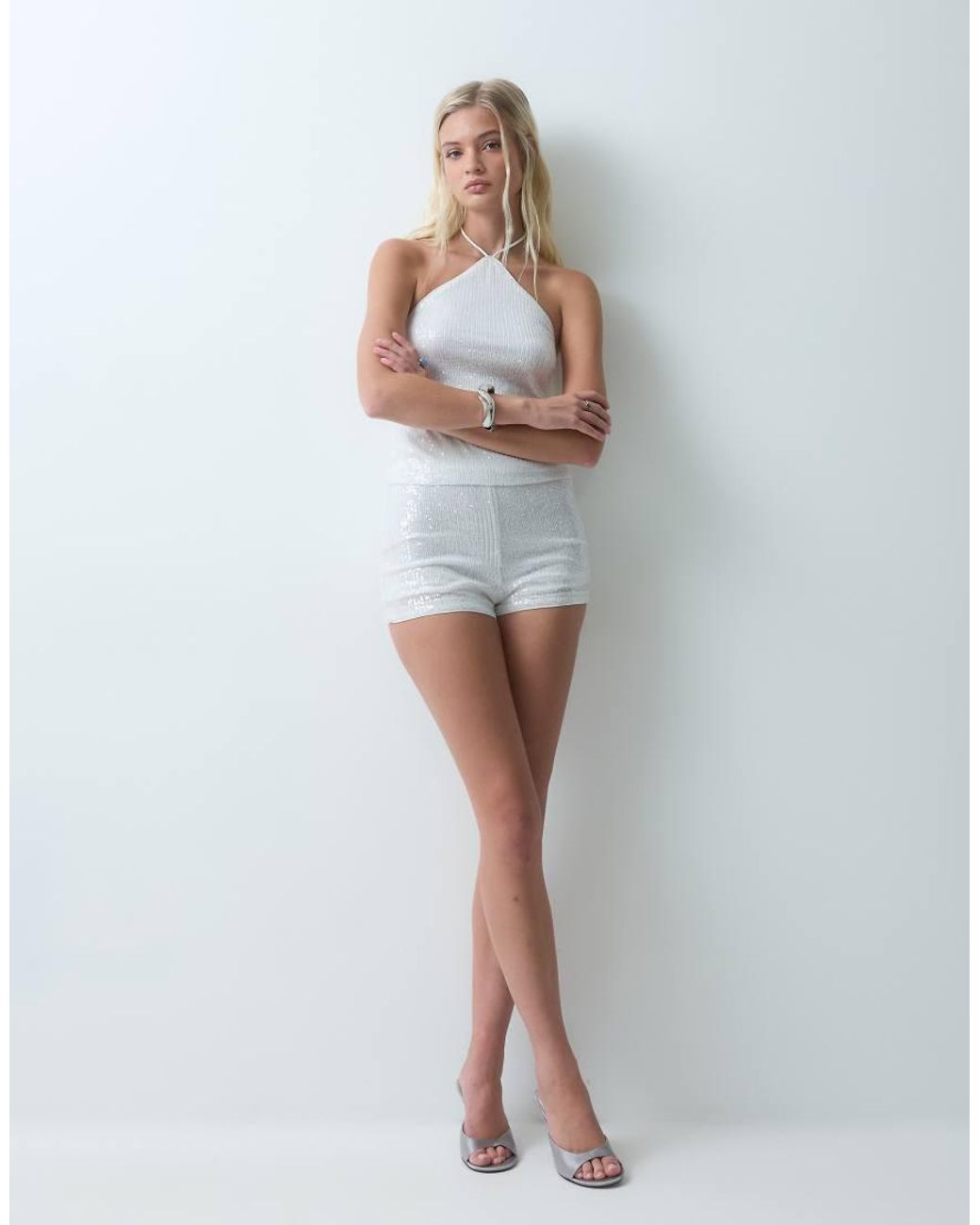 ASOS White Allover Sequin Micro Shorts