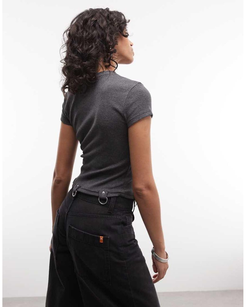 The Ragged Priest Gray Baby Tee With Buckles