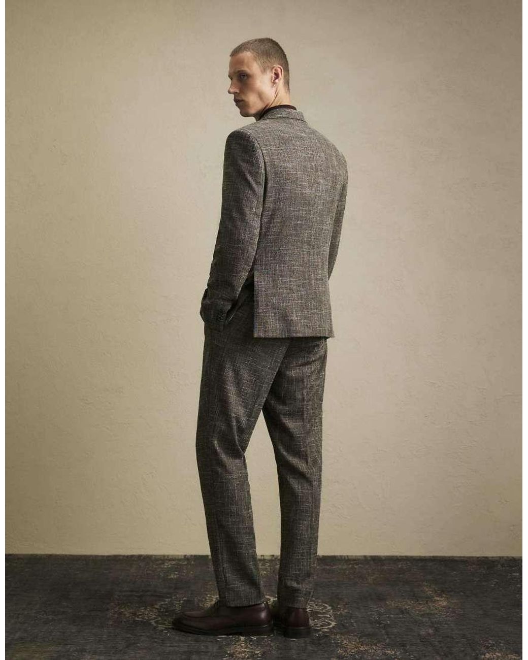 River Island Natural Slim Fit Textured Suit Trousers for men
