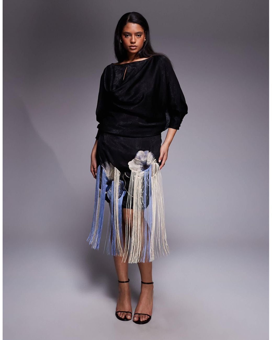ASOS Asos Design Curve Satin Embroidered Mini Dress With Fringing in Blue |  Lyst