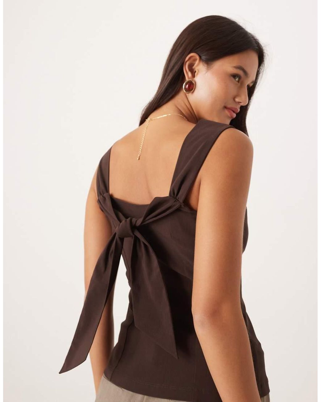 ASOS Brown Bengaline Square Neck Top With Longline Straps
