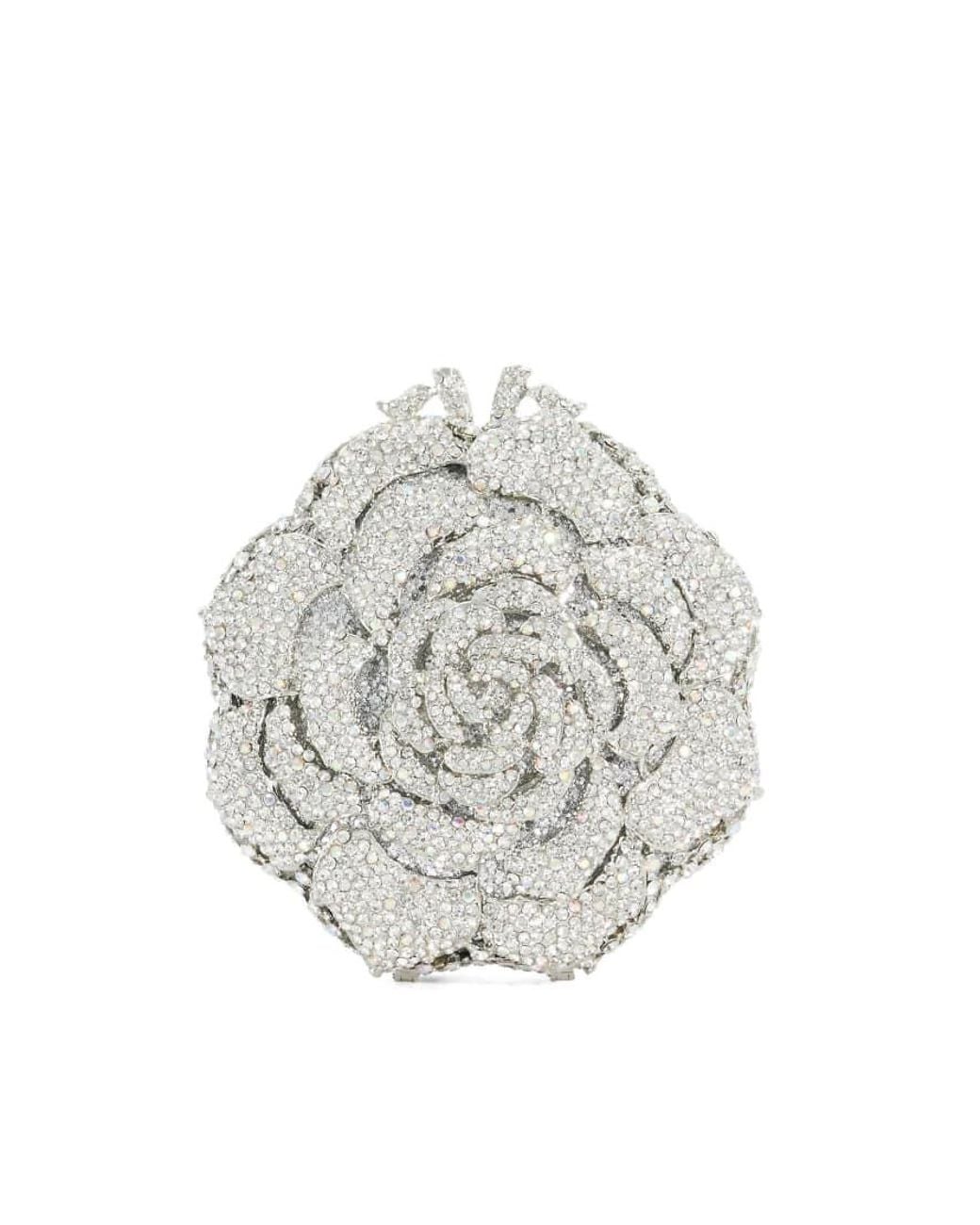 Dune White Bling Diamante-Flower Metal Clutch