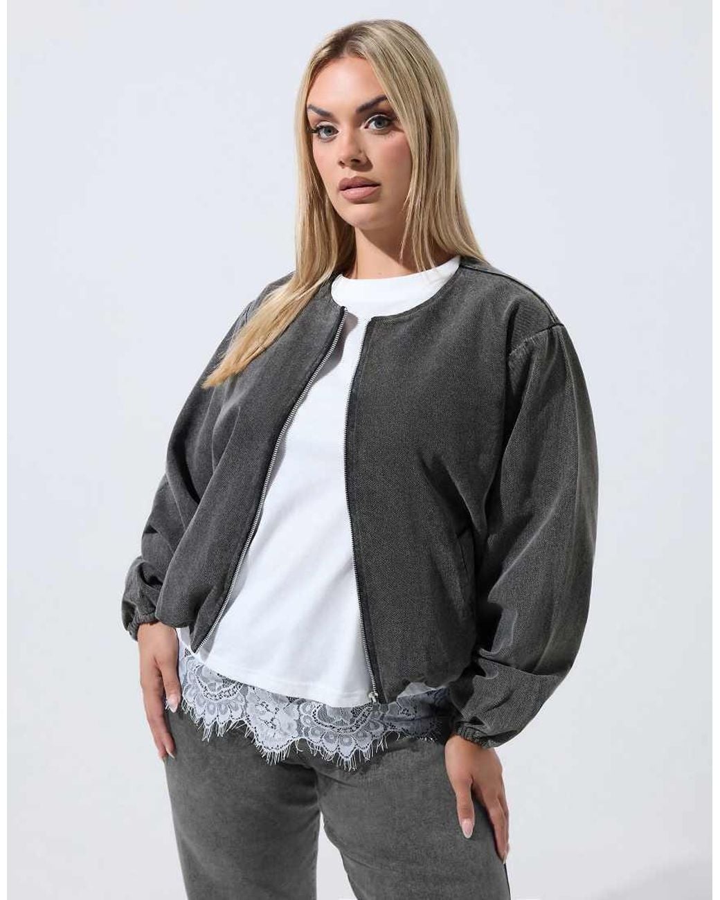 Yours Clothing Gray Zip Barrel Jacket