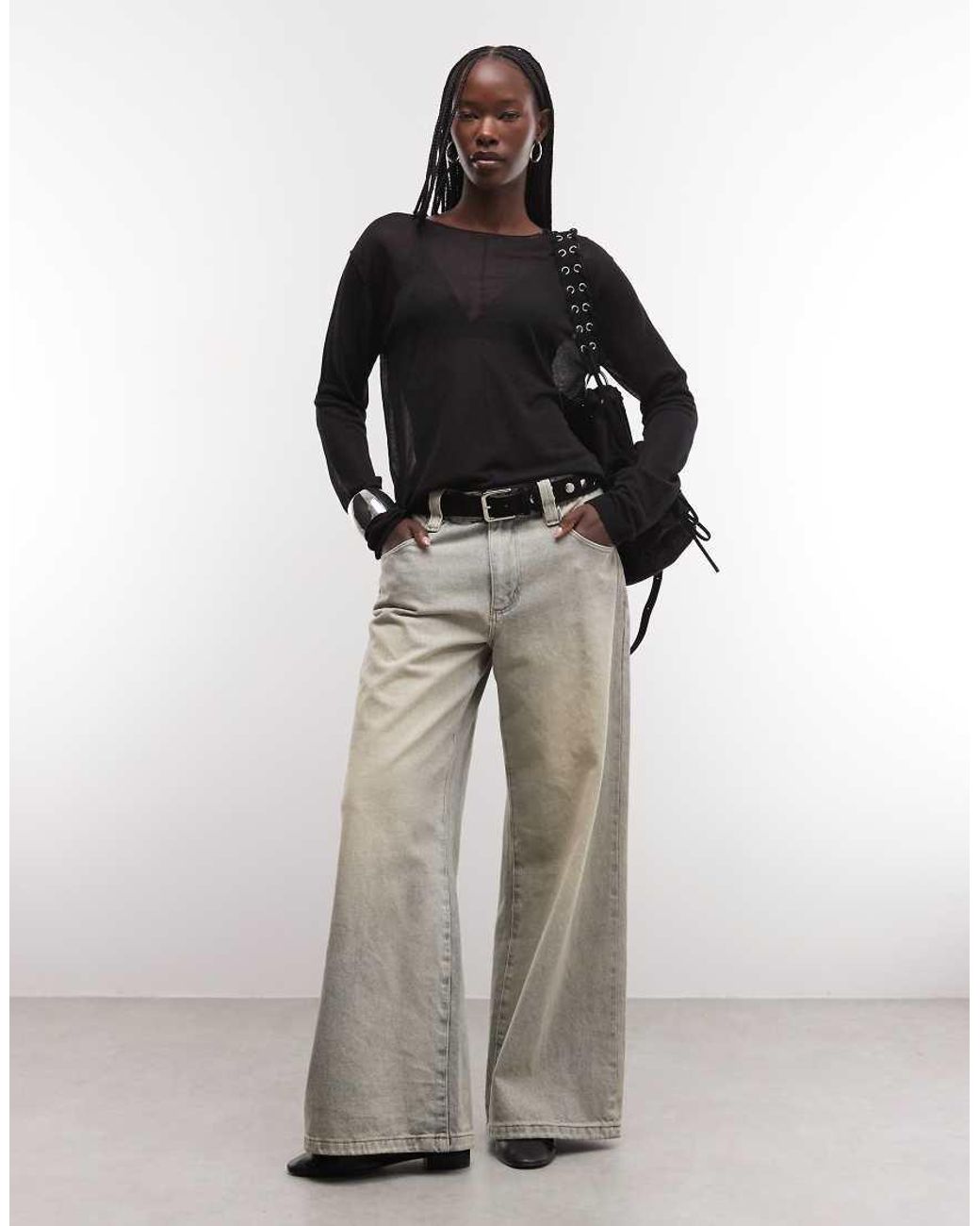 Weekday Black Slash Neck Sheer Knit Top With Front Seam Detail