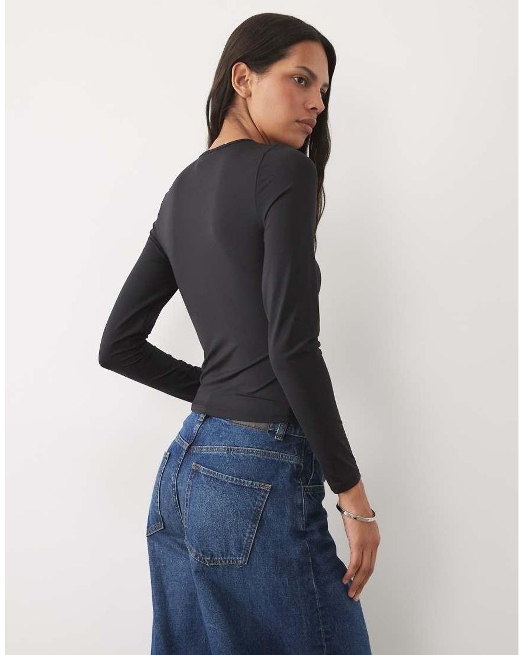 New Look Black Long Sleeve Polyamide Top