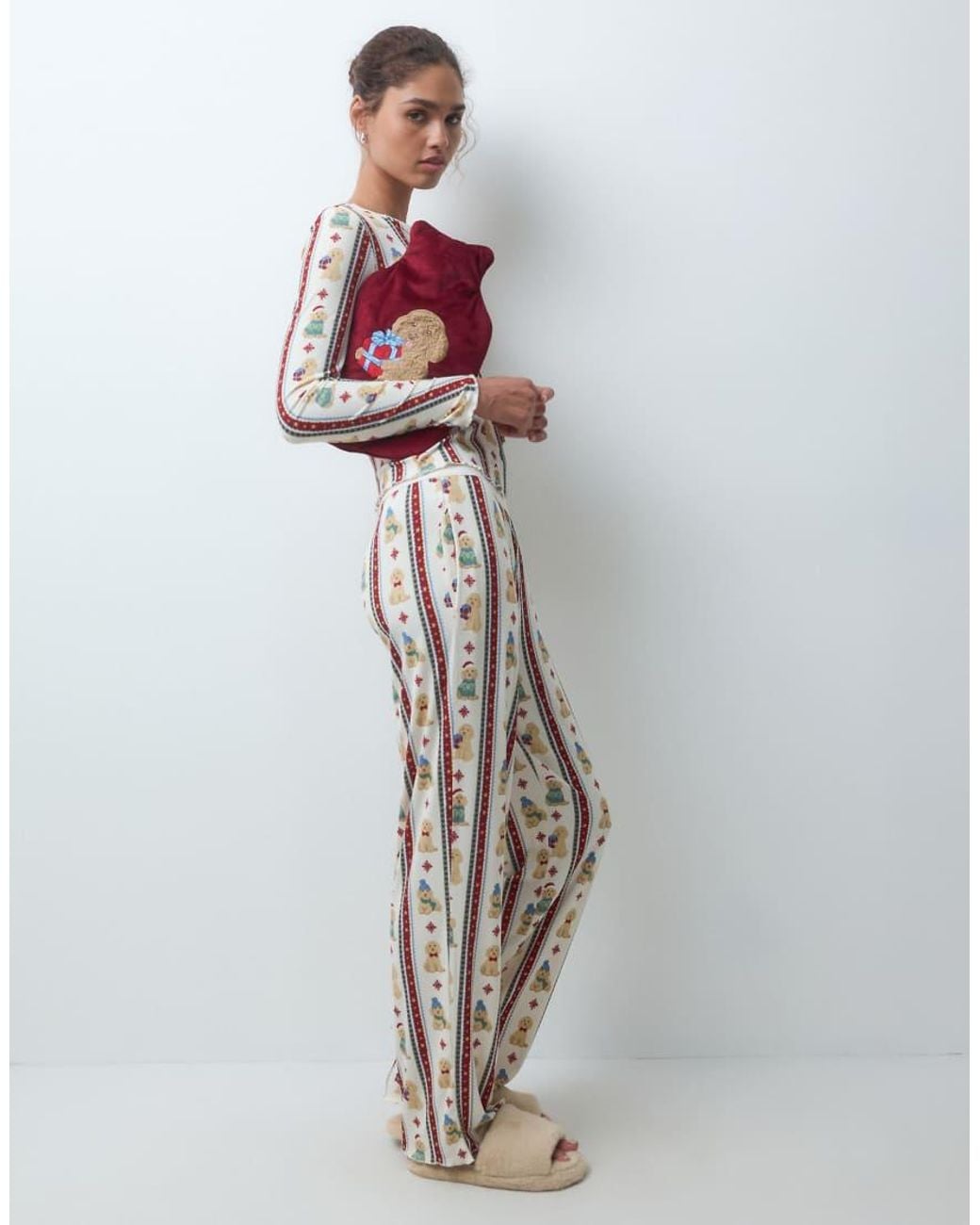 Chelsea Peers Gray Christmas Super Soft Rib T-shirt And Pant Pyjama Set